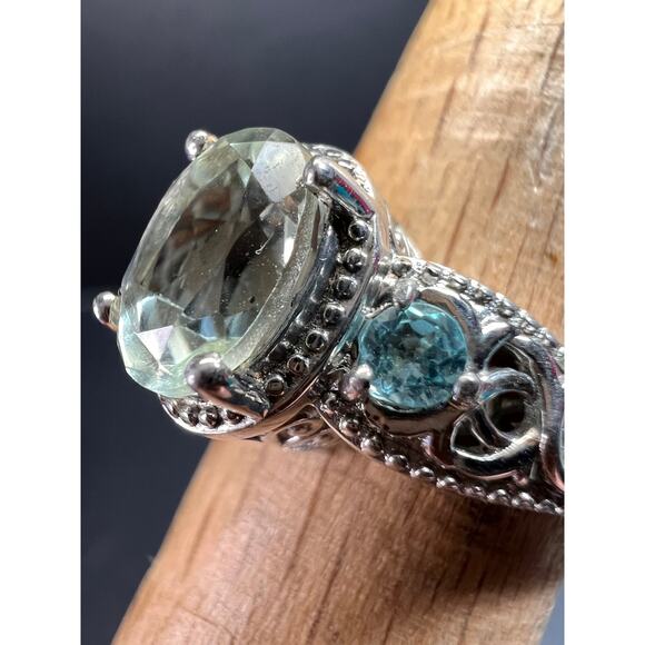 Prasiolite and apatite ring in platinum over copper size 8 - Picture 6 of 16